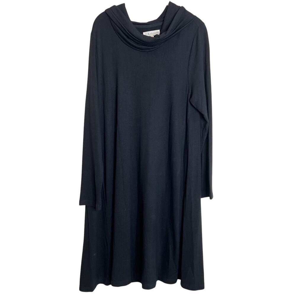 LOFT Lou & Grey Womens Dress Size L Black Cowl Neck Long Sleeve Knee Length